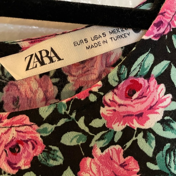 Zara Pink Rose Floral Long Sleeve Mini Dress - Size S - Picture 3 of 5